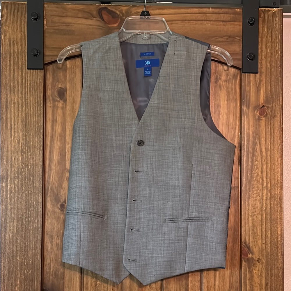 Gray Textured Formal Vest with V-Neck